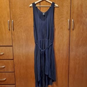 Ann Taylor Hi-Lo Pleated Navy Maxi Dress with Belt, XL